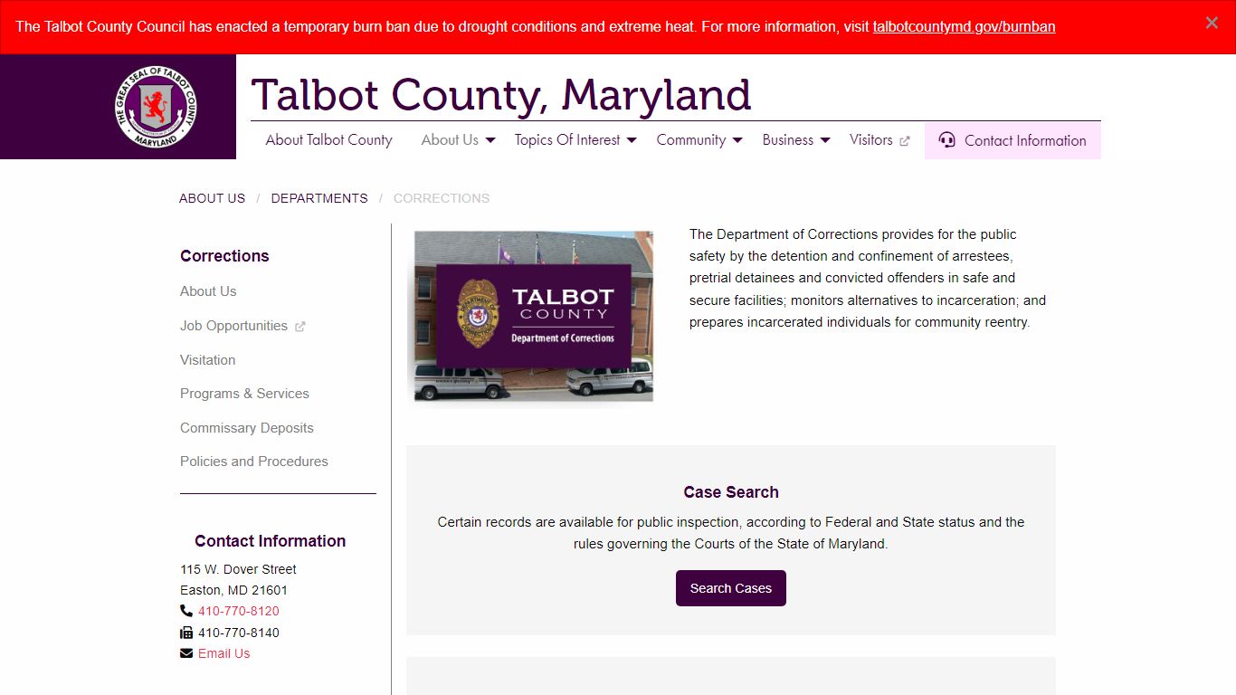 Corrections - Talbot County, Maryland