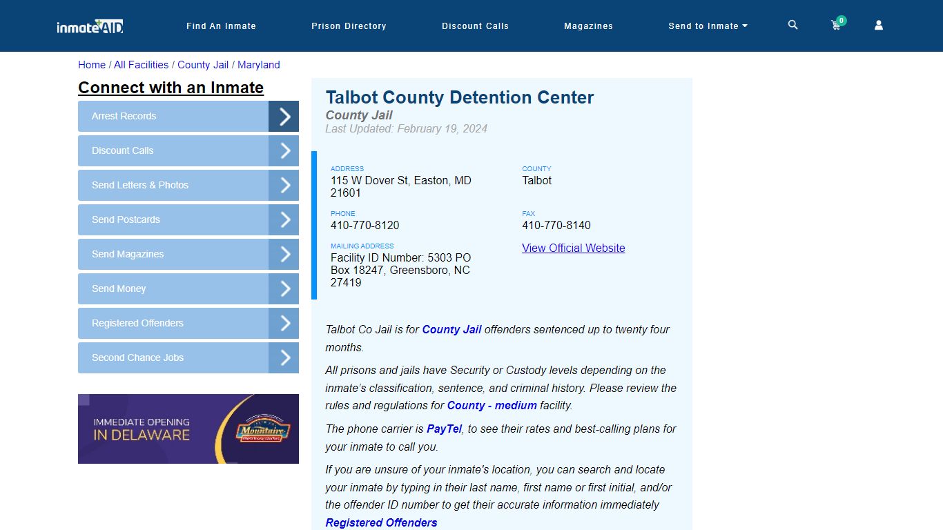 Talbot County Detention Center - Inmate Locator