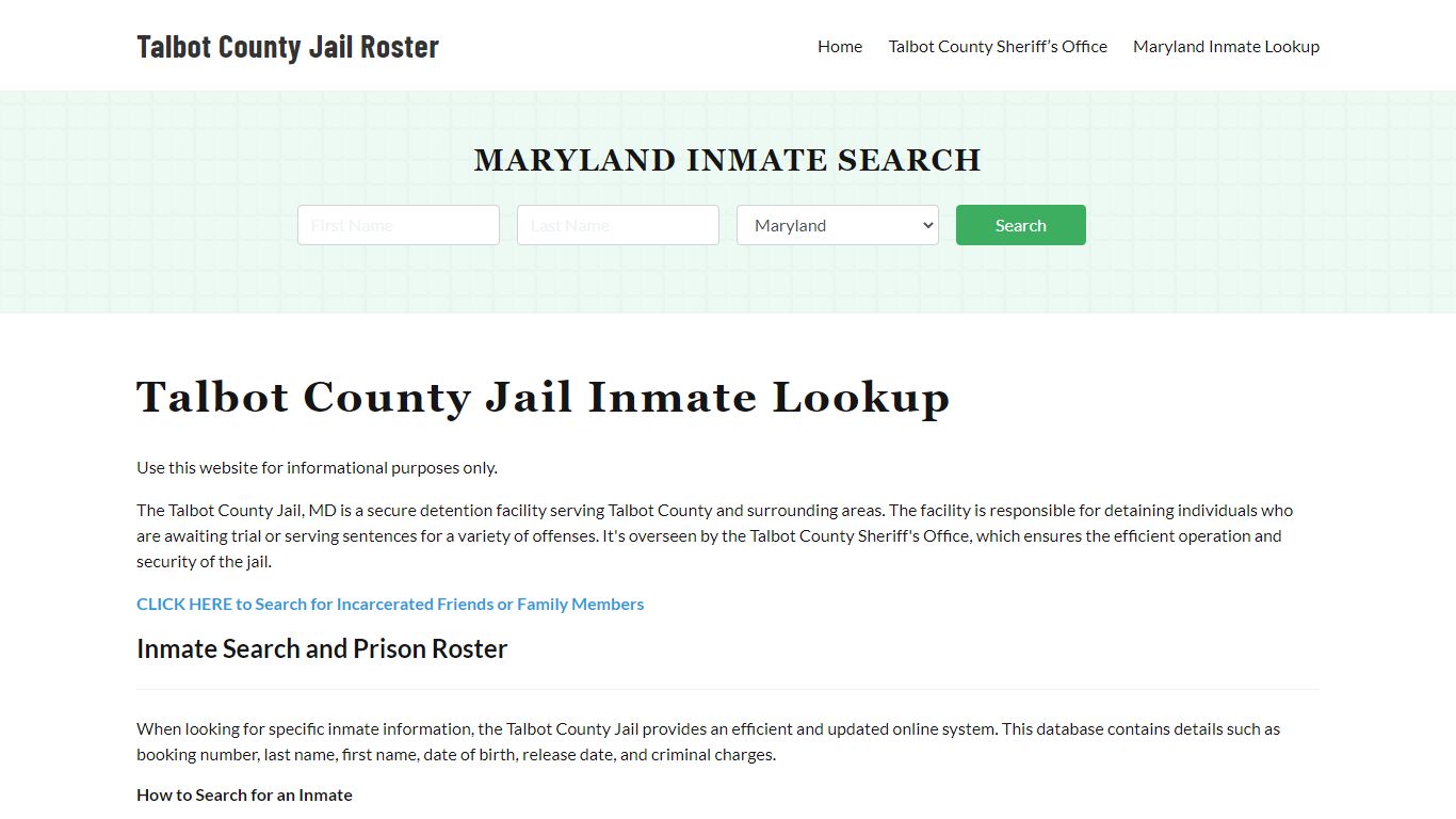 Talbot County Jail Roster Lookup, MD, Inmate Search